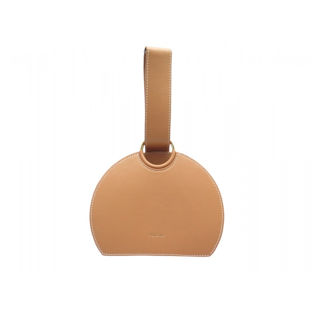 NEUF SAC A MAIN POLENE NUMERO SIX NANO EN CUIR CAMEL POCHETTE HANDBAG PURSE 340€