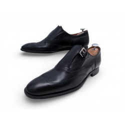 VINTAGE CHAUSSURES HERMES DERBY A BOUCLE 41 CUIR NOIR BLACK SHOES DERBIES 1280€