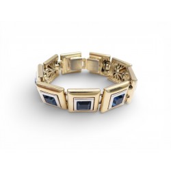 VINTAGE BRACELET YVES SAINT LAURENT METAL DORE PIERRES BLEUES GOLDEN METAL STRAP