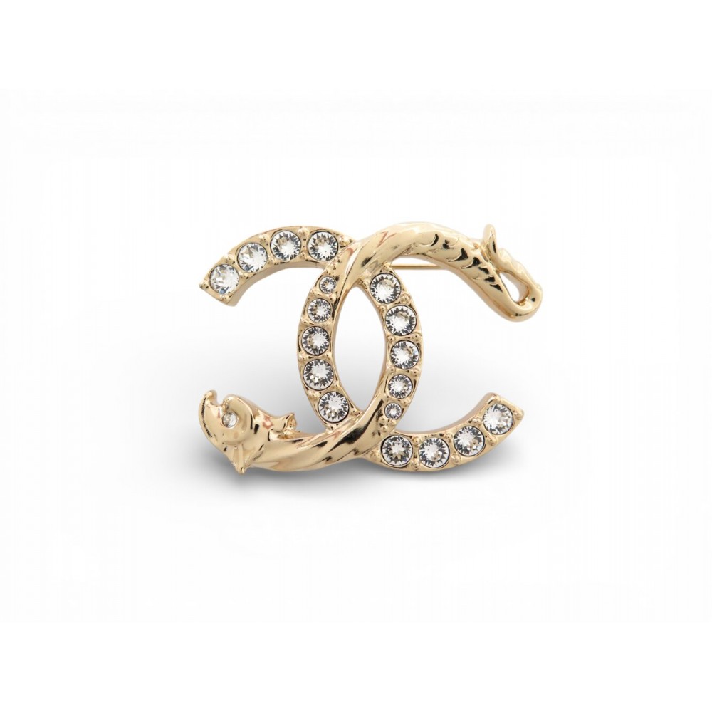 NEUF BROCHE CHANEL LOGO CC DRAGON STRASS EN METAL DORE 2023 GOLDEN BROOCH 680€