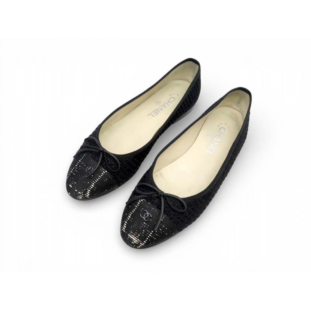 CHAUSSURES CHANEL BALLERINES LOGO CC G29488 40 EN TWEED NOIR BLACK SHOES 1050€