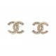 NEUF BOUCLES D'OREILLES CHANEL LOGO CC & STRASS A86504 METAL DORE EARRINGS 550€