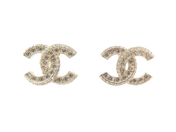 boucles d'oreilles chanel logo cc strass a86504