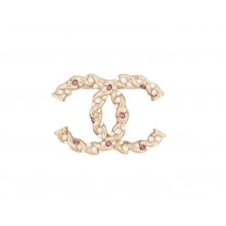 NEUF BROCHE CHANEL LOGO CC PERLES STRASS METAL TORSADE DORE + BOITE BROOCH 650€