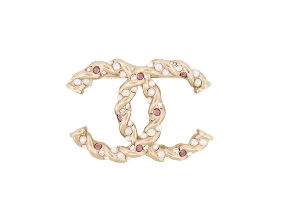 broche chanel logo cc perles strass metal torsade