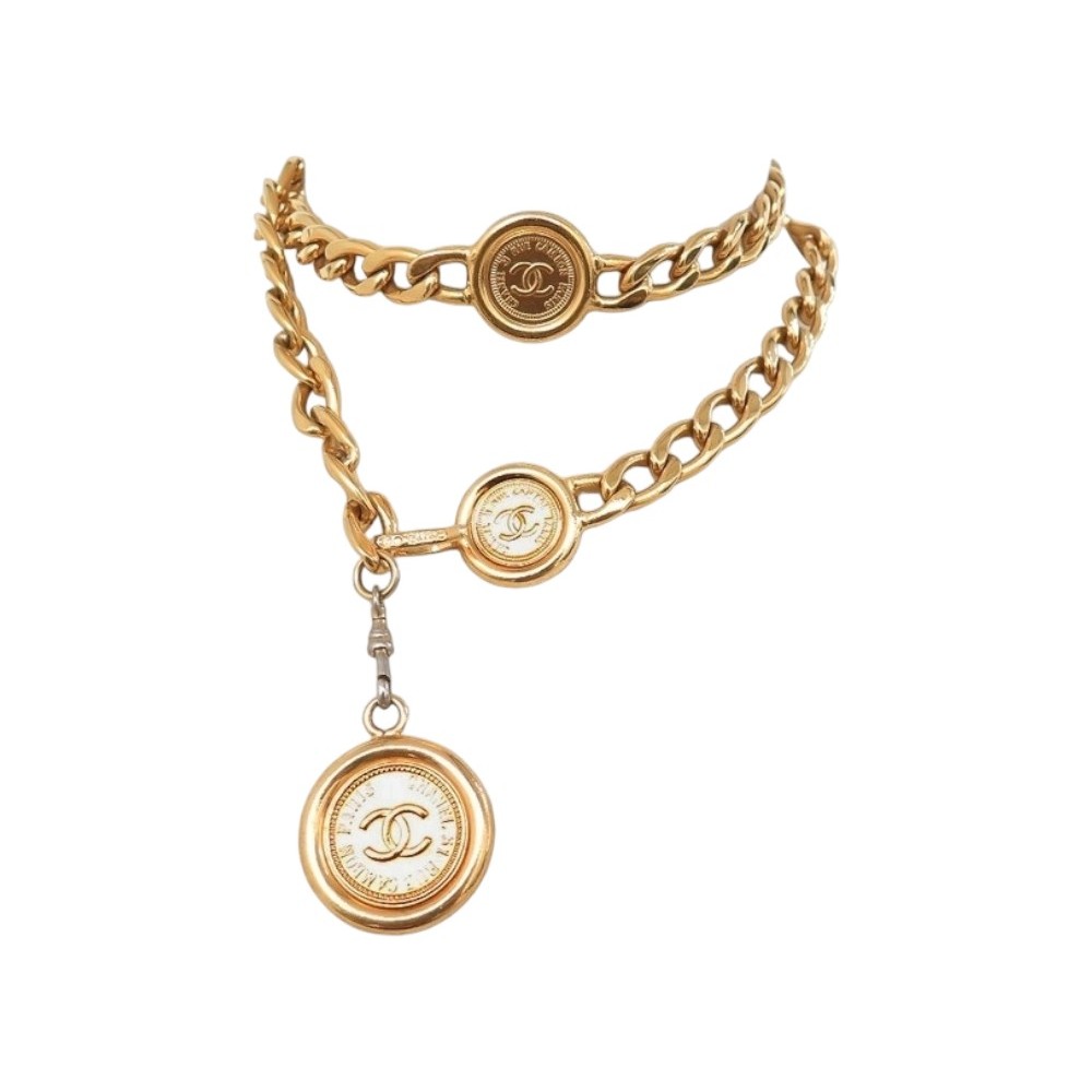 VINTAGE CEINTURE CHANEL COLLIER CHAINE MEDAILLON CC T 65 80 BELT NECKLACE 1810€