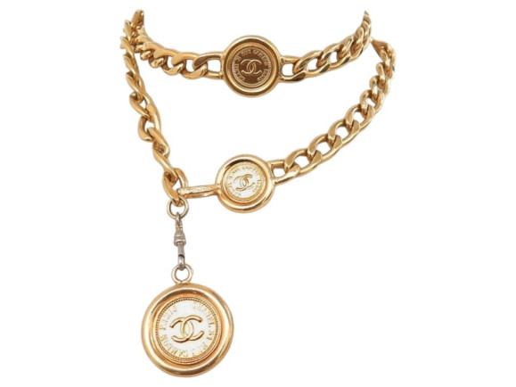VINTAGE CEINTURE CHANEL COLLIER CHAINE MEDAILLON CC T 65 80 BELT NECKLACE 1810€