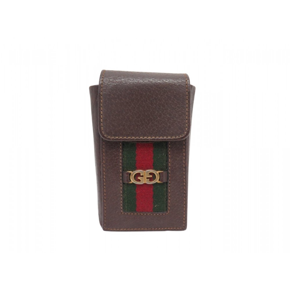 VINTAGE ETUI A CIGARETTES GUCCI GG BANDE WEB EN CUIR GRAINE & TOILE CIGARET CASE