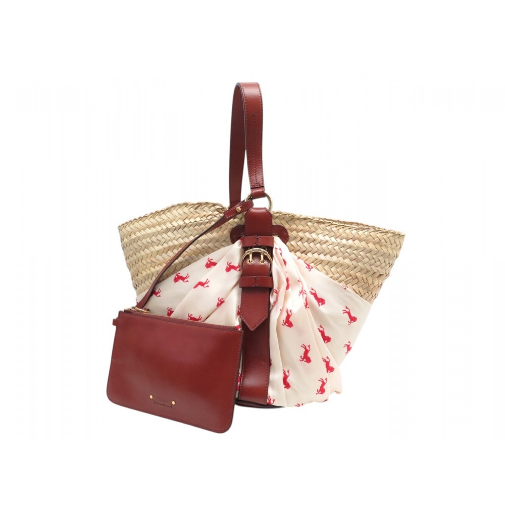 NEUF SAC A MAIN CHLOE PANIER EN RAPHIA ET TOILE CHEVAUX NEW BASKET HAND BAG 800€