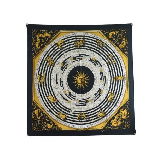 VINTAGE FOULARD HERMES ASTROLOGIE DIES ET HORE CARRE 90 EN SOIE NOIR SCARF 350€