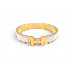BRACELET HERMES CLIC HH H700001FV31 T 17 EN EMAIL BLANC METAL DORE BANGLE 690€