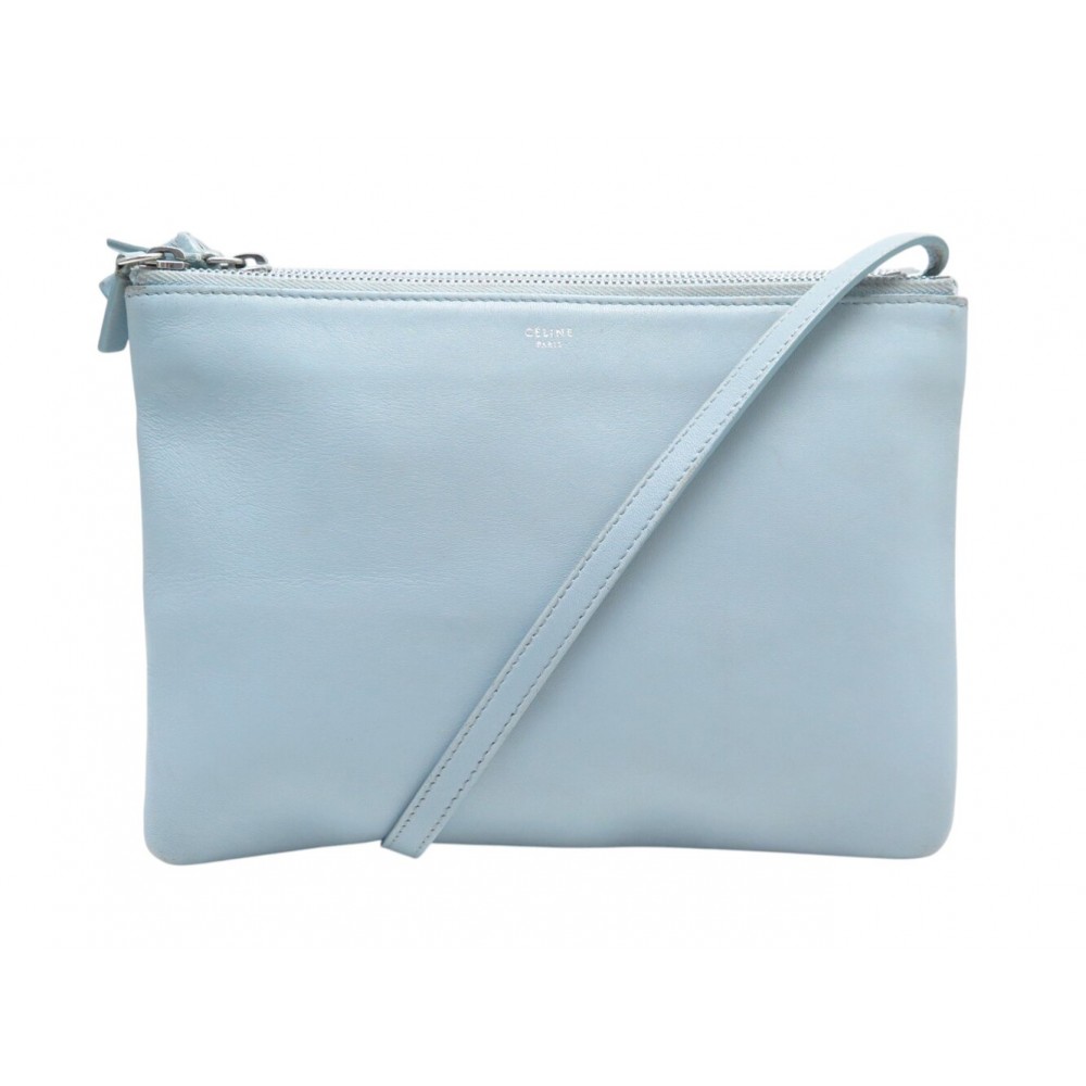 SAC A MAIN CELINE POCHETTE TRIO PM EN CUIR BLEU CIEL BANDOULIERE HAND BAG 1200€