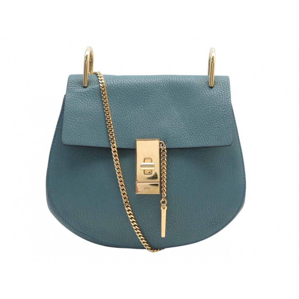 SAC A MAIN CHLOE DREW SMALL EN CUIR GRAINE BLEU BANDOULIERE BLUE HAND BAG 1350€