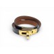 BRACELET HERMES KELLY DOUBLE TOUR T3 16CM EN CUIR NOIR DORE LEATHER BANGLE 655€