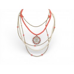 NEUF COLLIER CHANEL SAUTOIR PERLES LOGO CC EFFET CORAIL 60 METAL NECKLACE 1900€