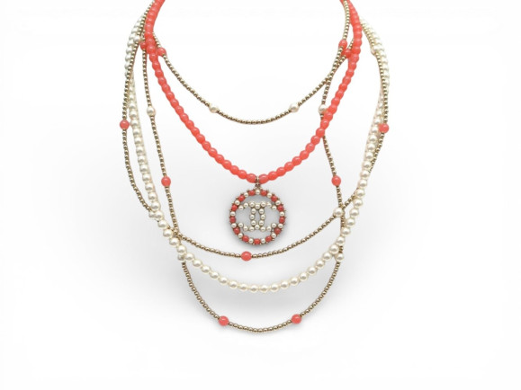collier chanel sautoir perles logo cc effet