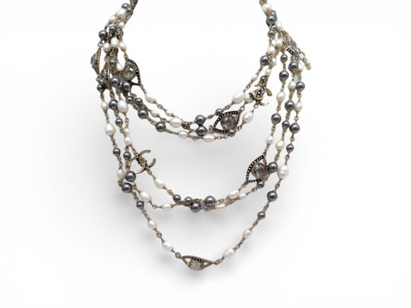  collier chanel sautoir perles logo cc oeil 98cm