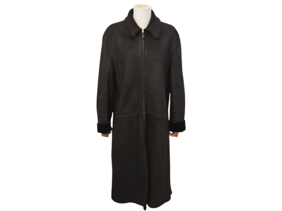 manteau hermes long 46 s en cuir d'agneau retourne