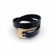 NEUF BRACELET SAINT LAURENT DOUBLE TOUR 764789 CUIR VERNI NOIR BANGLE STRAP 339€