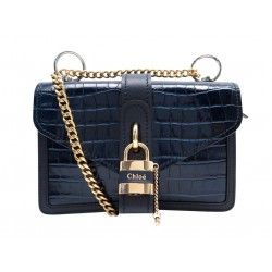 NEUF SAC A MAIN CHLOE ABY SMALL BANDOULIERE CUIR FACON CROCODILE BLEU BAG 1960€