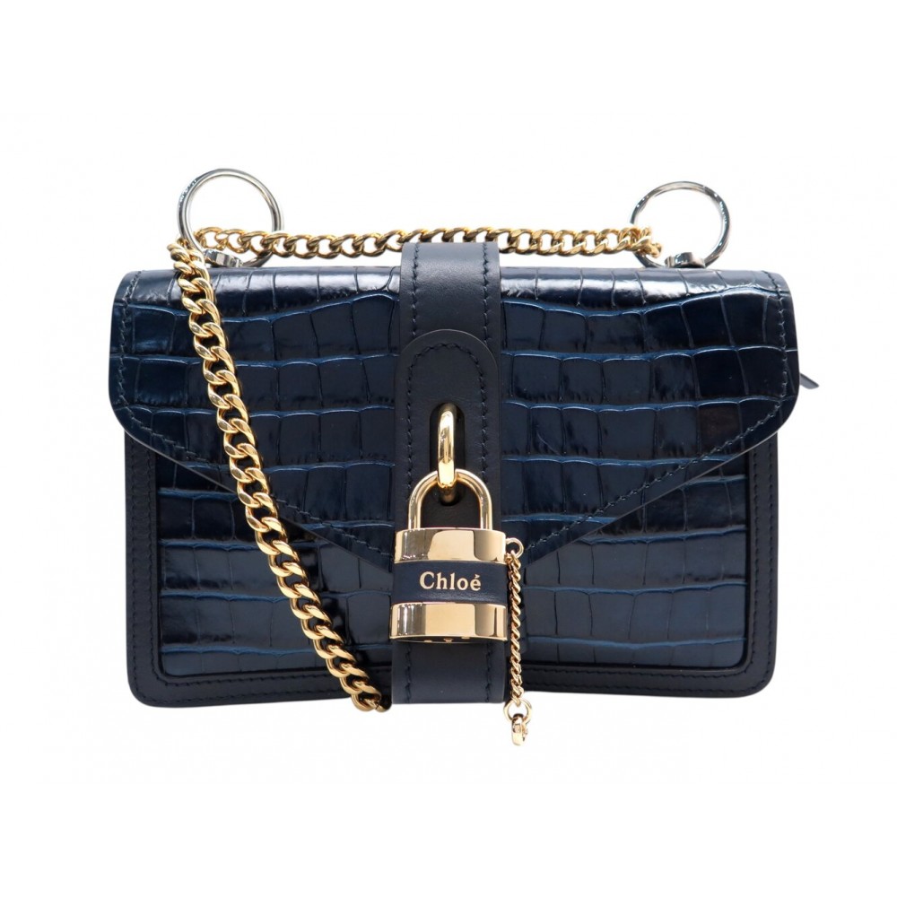 NEUF SAC A MAIN CHLOE ABY SMALL BANDOULIERE CUIR FACON CROCODILE BLEU BAG 1960€