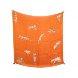 FOULARD CARTIER BIJOUX PANTHERE TIGRE CARRE 90 EN MOUSSELINE DE SOIE SCARF 530€