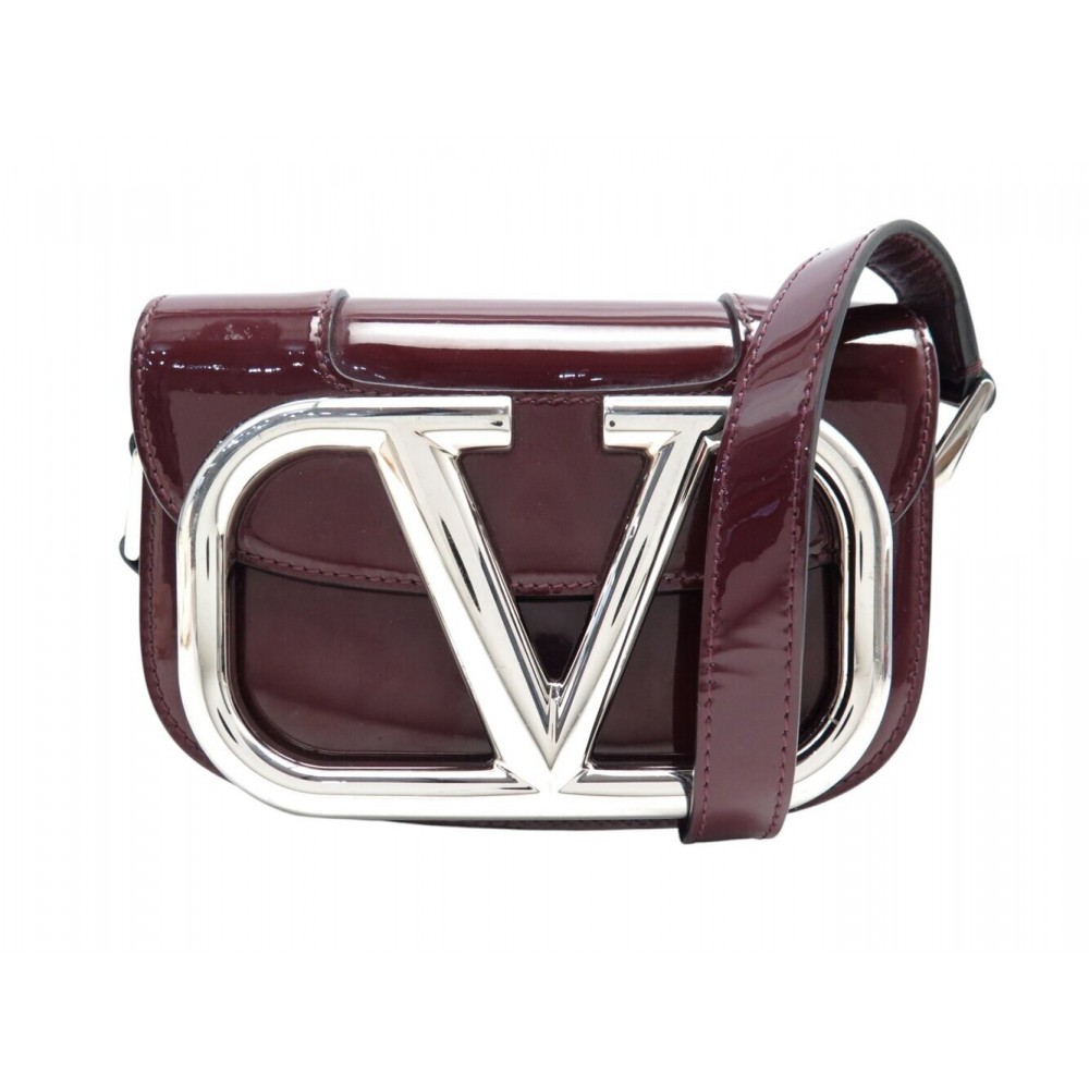 SAC A MAIN VALENTINO SUPERVEE BANDOULIERE EN CUIR VERNIS BORDEAUX HAND BAG 1590€