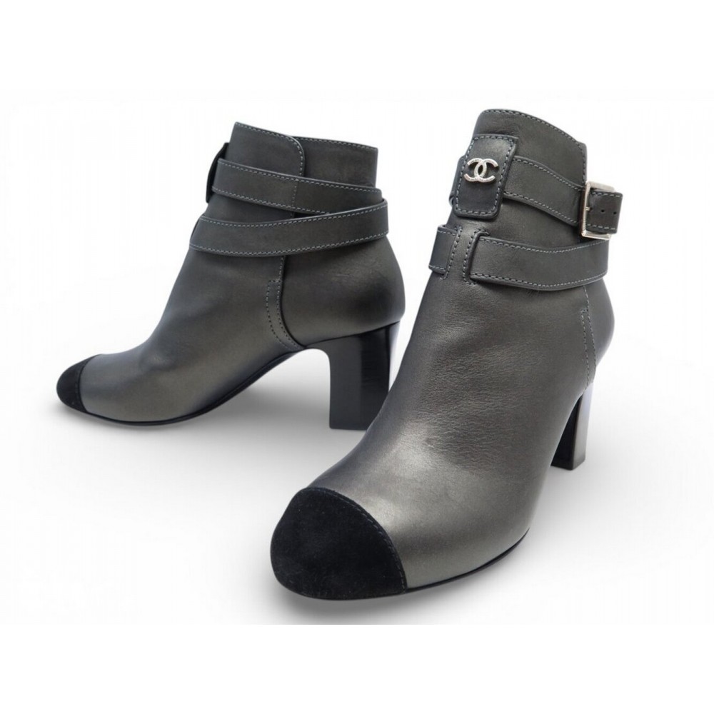 NEUF CHAUSSURES CHANEL BOTTINES A TALONS LOGO CC G34122 36.5 EN CUIR BOOTS 1600€