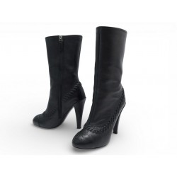 NEUF CHAUSSURES CHANEL G30143 35.5 BOTTINES A TALONS EN CUIR NOIR LOGO CC 1600€