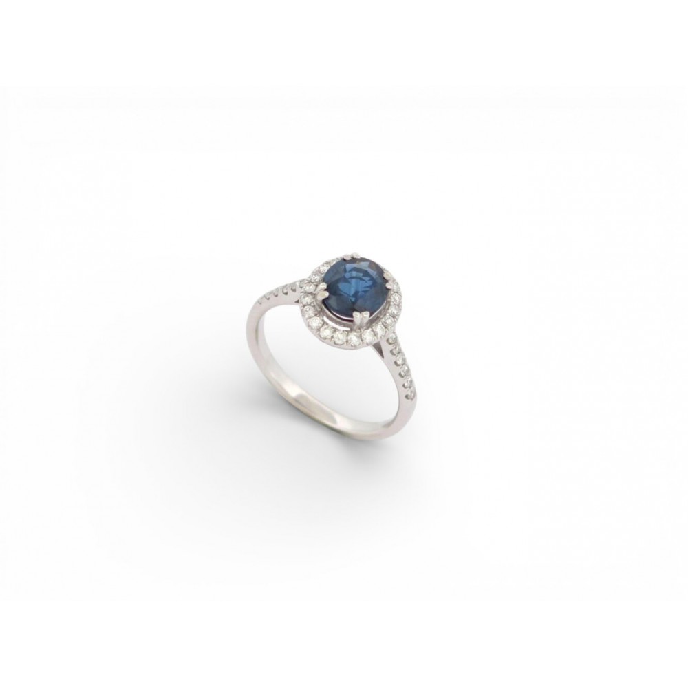 NEUF BAGUE SERTIE SAPHIR 1.33 CT & DIAMANTS 0.58 CT 53 EN OR BLANC 3.15 GR 4600€