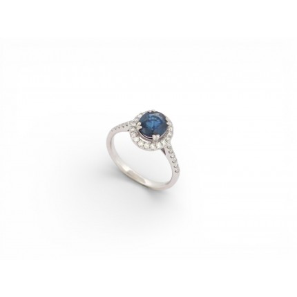 NEUF BAGUE SERTIE SAPHIR 1.33 CT & DIAMANTS 0.58 CT 53 EN OR BLANC 3.15 GR 4600€