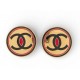 VINTAGE BOUCLES D'OREILLES CHANEL RONDES LOGO CC EMAILLE METAL A CLIPS EARRINGS