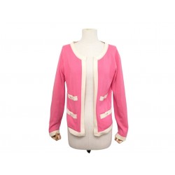 VINTAGE CARDIGAN CHANEL GILET T 38 M EN CACHEMIRE ROSE BLANC VESTE JACKET 4900€