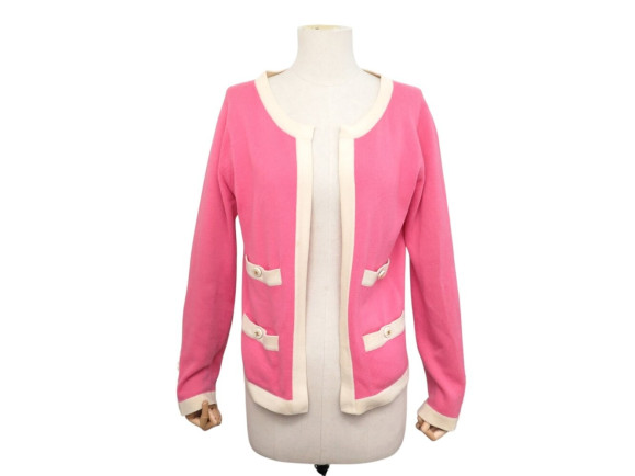  cardigan chanel gilet t 38 m en cachemire rose