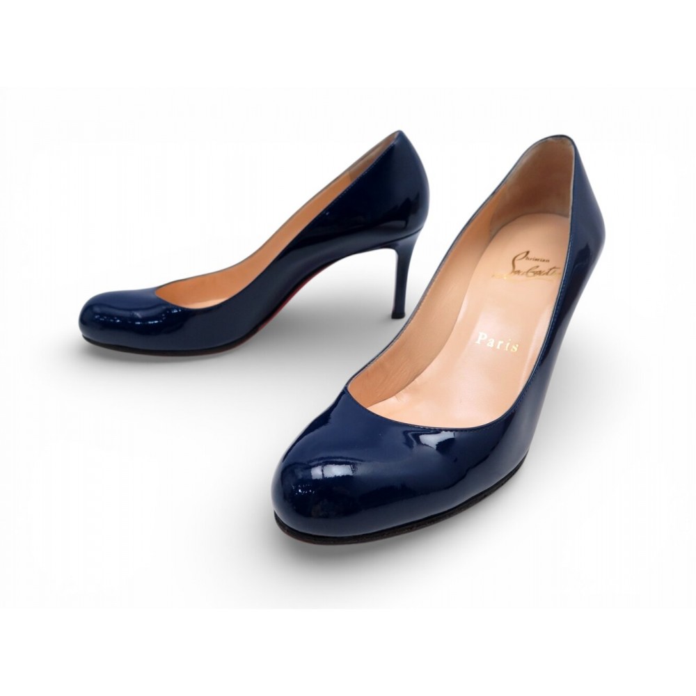 NEUF CHAUSSURES CHRISTIAN LOUBOUTIN SIMPLE PUMP 85 36.5 CUIR VERNIS BLEU 695€
