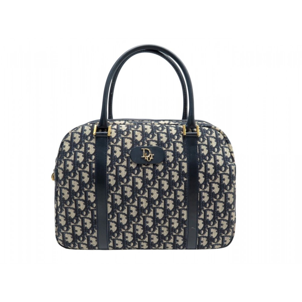 VINTAGE SAC A MAIN DIOR BOSTON BOWLING EN TOILE MONOGRAMME OBLIQUE BLEUE BAG