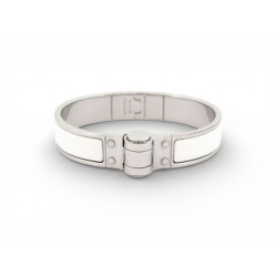 BRACELET HERMES CHARNIERE UNI EN EMAIL BLANC & ACIER PALLADIE 15 CM BANGLE 675€