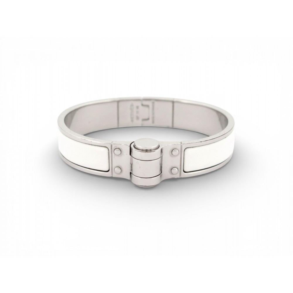 BRACELET HERMES CHARNIERE UNI EN EMAIL BLANC & ACIER PALLADIE 15 CM BANGLE 675€