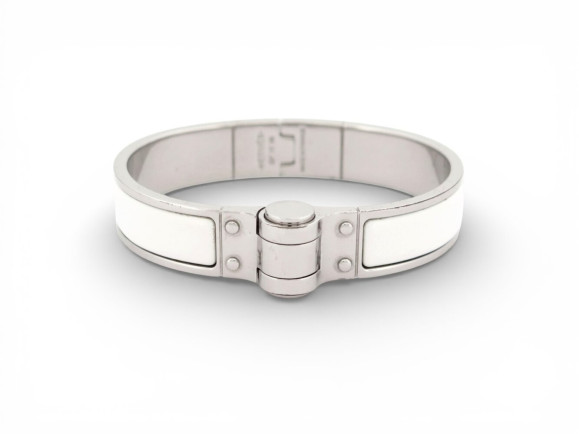 bracelet hermes charniere uni en email blanc acier