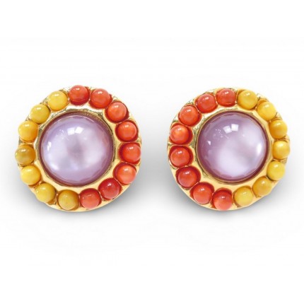 VINTAGE BOUCLES D'OREILLES CHANEL CABOCHONS PERLES DE CASTELLANE 1986 EARRINGS