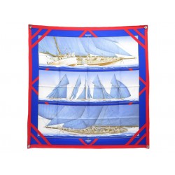 NEUF VINTAGE FOULARD HERMES RAFALES MANIER CARRE 90 EN SOIE BLEU SILK SCARF 580€