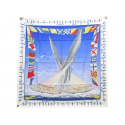 FOULARD HERMES EN COURSE 90 PAR YANNICK MANIER EN SOIE BLEU BLUE SILK SCARF 580€