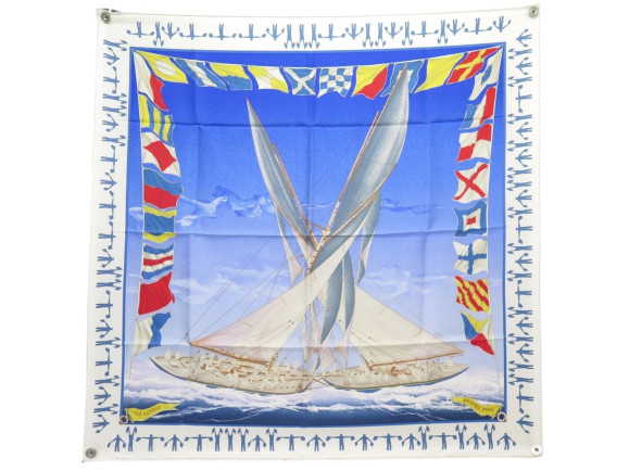 foulard hermes en course 90 par yannick manier en soie
