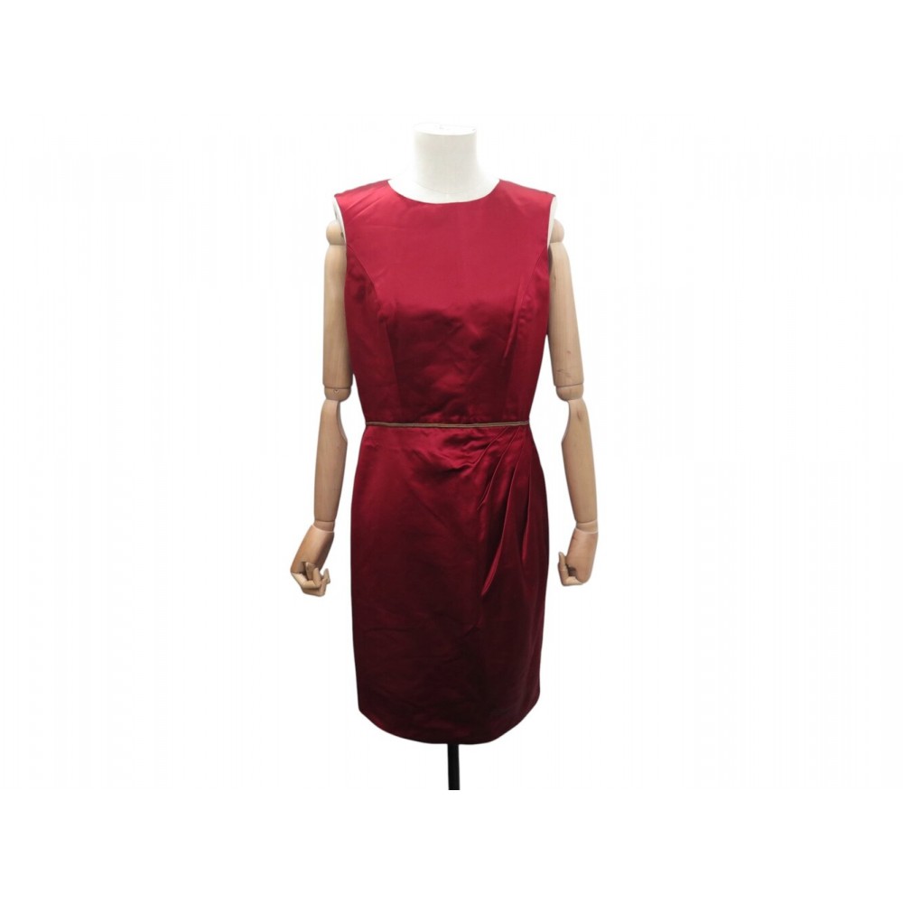 ROBE CHANEL SANS MANCHE BOUTON GRIPOIX P37348 M 40 SOIE ROUGE SILK DRESS 590€