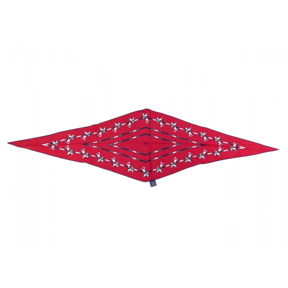 NEUF FOULARD HERMES LOSANGE CHEVAUX SAUT D'OBSTACLE CACHEMIRE & SOIE SCARF 775€