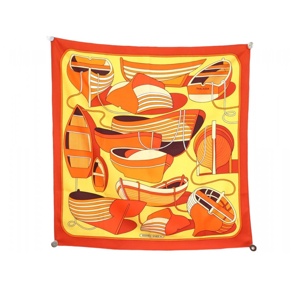 VINTAGE FOULARD HERMES THALASSA 1ERE EDITION 1973 PERON CARRE 90 SOIE SCARF 580€