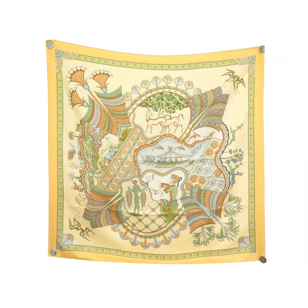 NEUF FOULARD HERMES LES PRINTEMPS DE THERA JULIA ABADIE CARRE 90 SOIE SCARF 580€