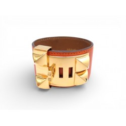 VINTAGE BRACELET HERMES COLLIER DE CHIEN MEDOR CDC EN CUIR SWIFT ORANGE 1360€