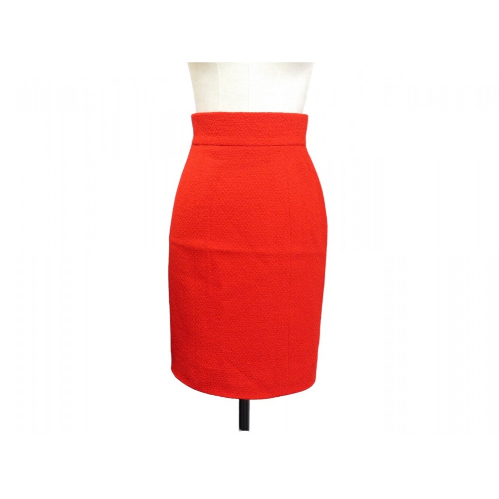 NEUF JUPE COURTE CHANEL 20088 EN TWEED DE LAINE ROUGE S 36 RED WOOL SKIRT 3900€