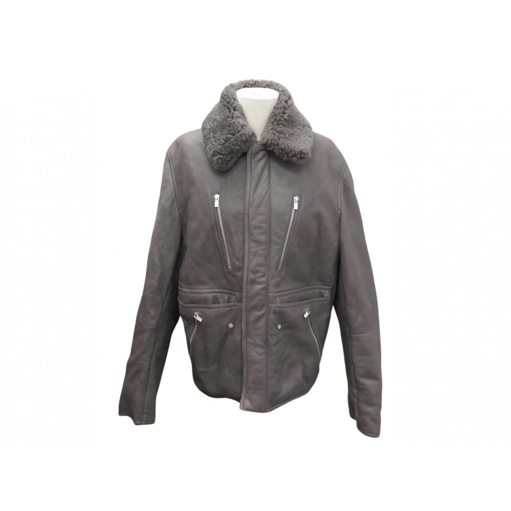 BLOUSON HERMES BOMBARDIER 50 M EN CUIR D'AGNEAU RETOURNE SHEARLING COAT 9800€